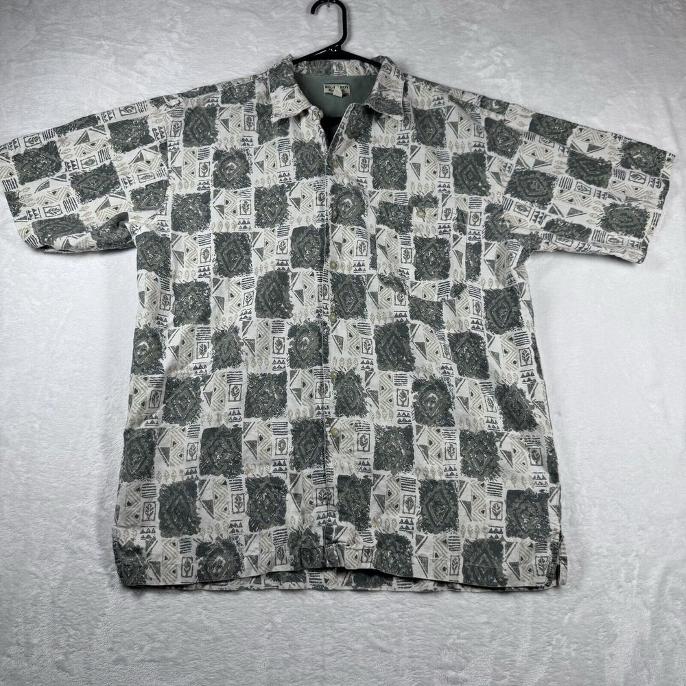 Bugle Boy Button Up Shirt Mens Size Large Short Sleeve Surf Leaf Aztec